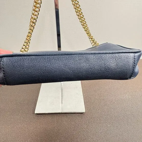 Michael Kors Women's Jet Set Chain Leather Small Shoulder Flap Navy Blue Bag - Picture 7 of 11